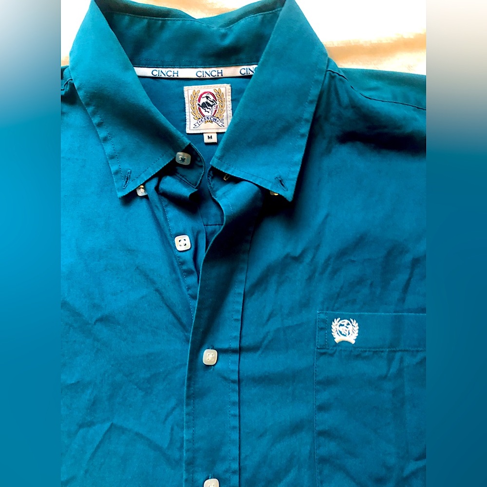 Cinch Shirt Size Medium Solid Blue Cowboy Western Long Sleeve button up